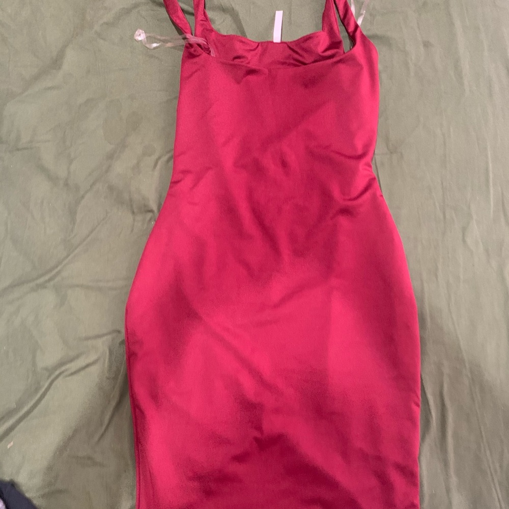 A burgundy dress
